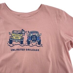 Life is Good T-Shirt Womens XL Pink Unlimited Smileage Jeep Graphic Tee